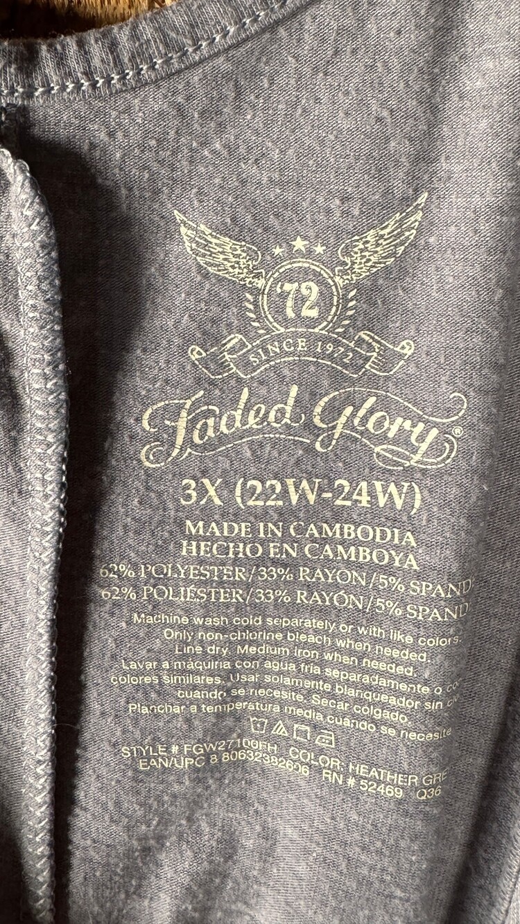 Faded Glory 3X Heather Blue Short Sleeve Top Polyester Rayon Spandex